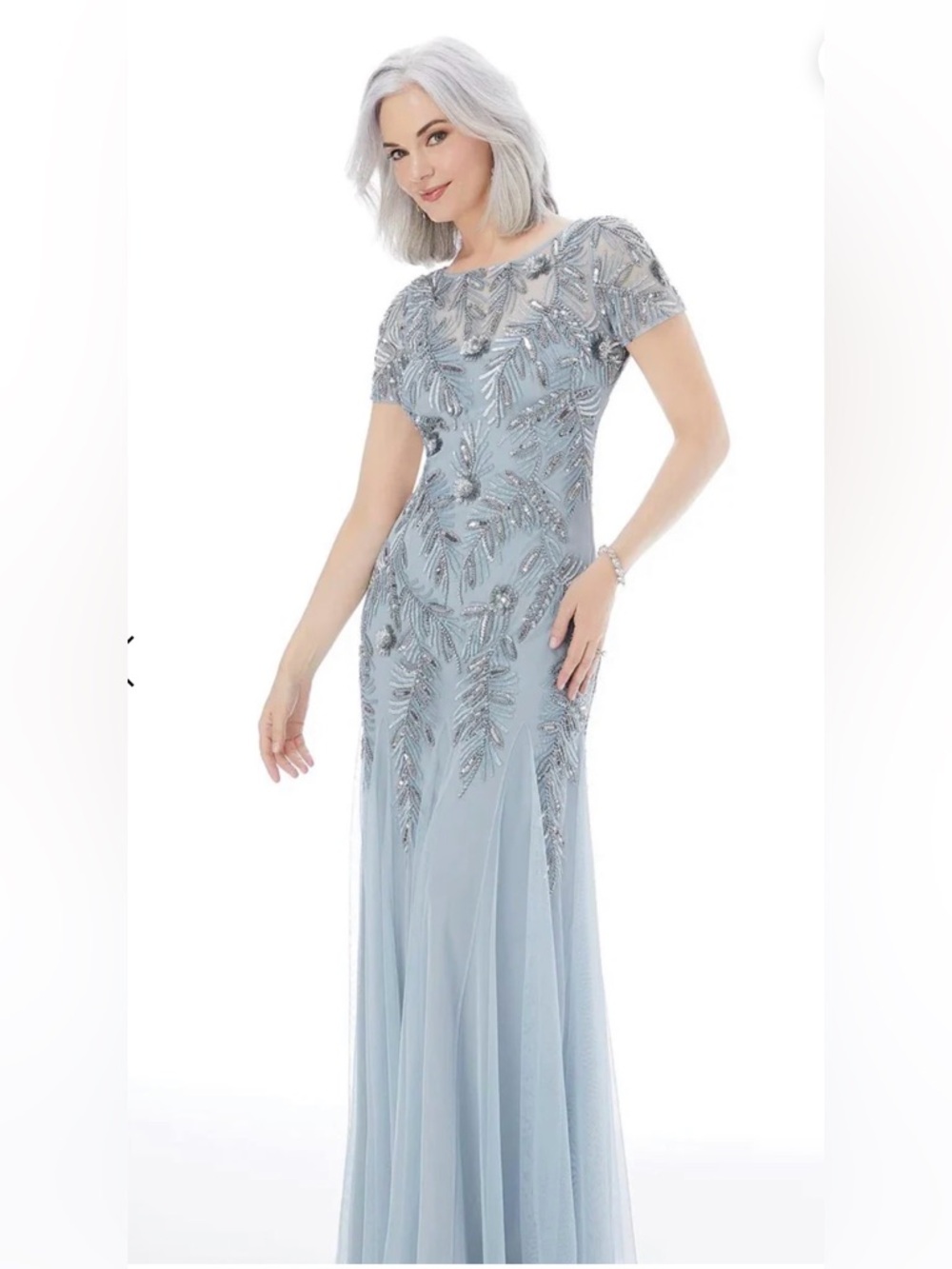 NWT-MGNY Elegant Light Blue Beaded Evening Dress